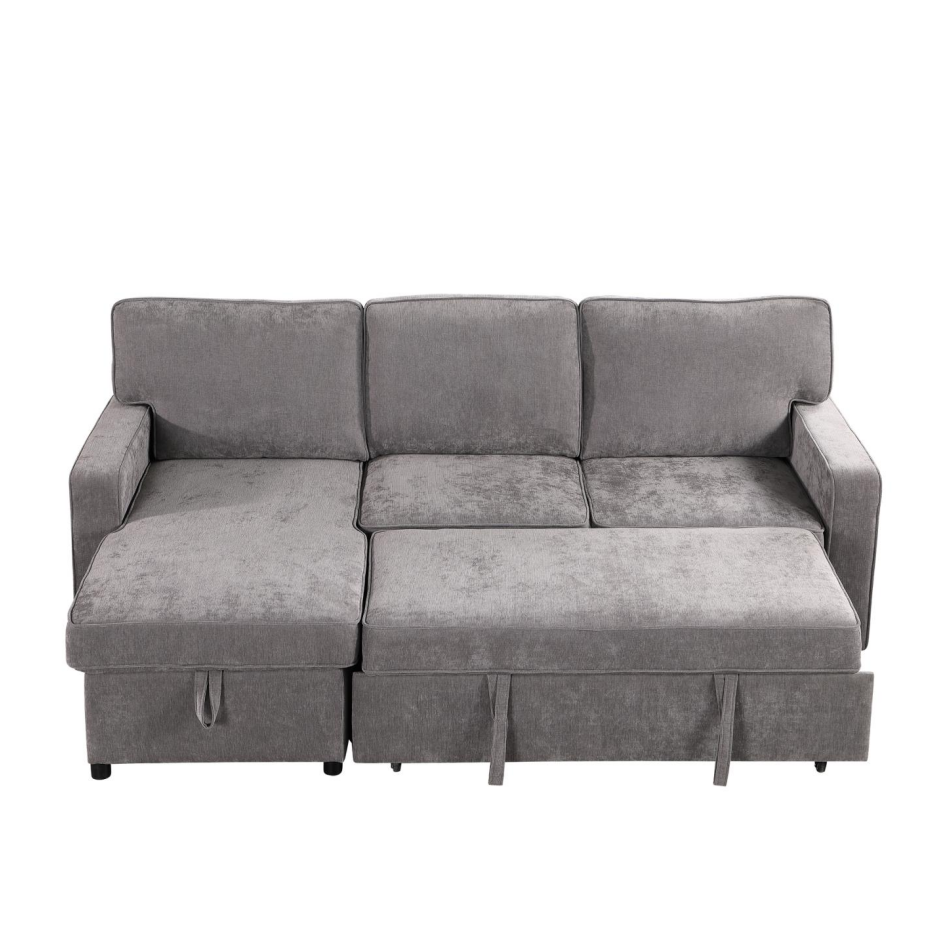 Upholstery Sleeper GREY Sectional Sofa With Storage Space, USB Port, 2 Cup Holders On Back Cushions - view 2