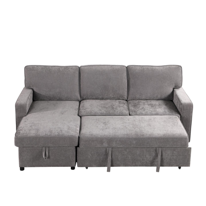 Upholstery Sleeper GREY Sectional Sofa With Storage Space, USB Port, 2 Cup Holders On Back Cushions - view 2