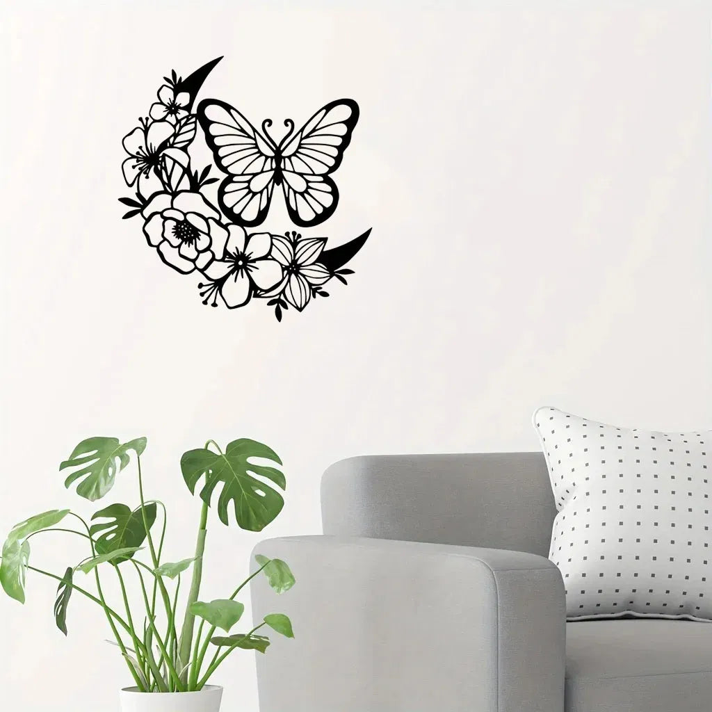 Moon Phase Butterfly iron Wall Art Bohemian Hanging Decor Indoor Outdoor Waterproof Sculpture Gift - view 3