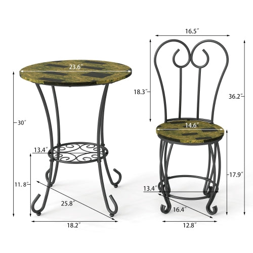 Modern Style 3 Piece Coffee Table Set Round Coffee Table With 2 Round Back Chairs - view 3