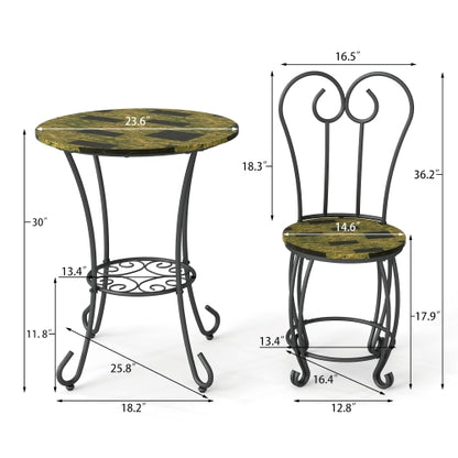 Modern Style 3 Piece Coffee Table Set Round Coffee Table With 2 Round Back Chairs - view 3