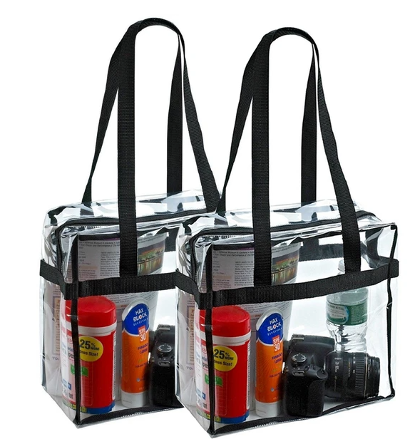 2x Clear PVC Tote Bag Women Large Transparent Handbag Zip Purse Stadium Security - view 2