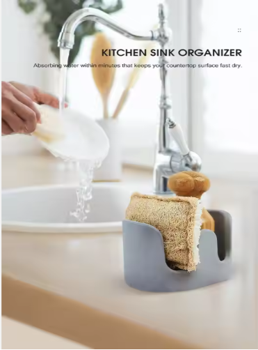 Diatom Mud Sponge Rack Kitchen & Bathroom Sink Caddy For Sponges Scrubbers - view 3