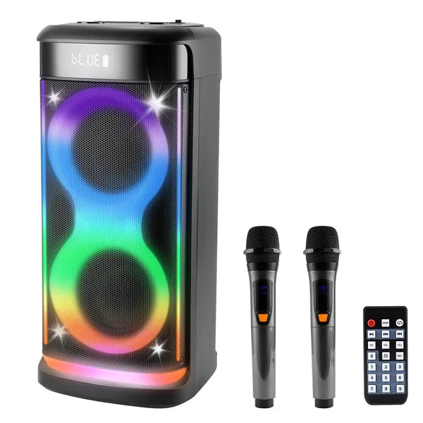 Portable Wireless Party Speaker With LED Light Wireless Mic Remote Control TWS Treble Bass Mic. Echo Music Accompany - view 2