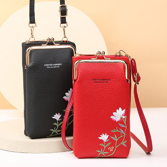 Flower Embroidery Phone Bag With Lock Buckle Outdoor Long Wallet Fashion Shoulder And Crossbody Bags - view 2