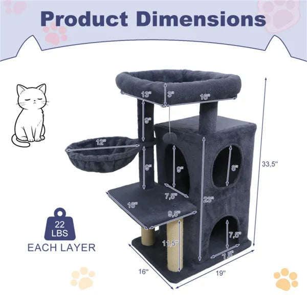 Dark Gray 33.5" Multi-Level Cat Tree With 2-Tier Condo, Sisal Scratching Posts & Anti-Toppling Device For Cats - view 4