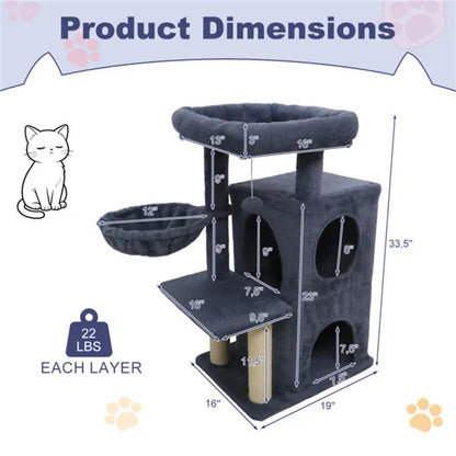Dark Gray 33.5" Multi-Level Cat Tree With 2-Tier Condo, Sisal Scratching Posts & Anti-Toppling Device For Cats - view 4