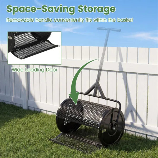 24" Lawn Topdressing Spreader With 0.75"×0.5" Mesh, Compost Spreader For Soil Sand Fertilizer Black - view 2