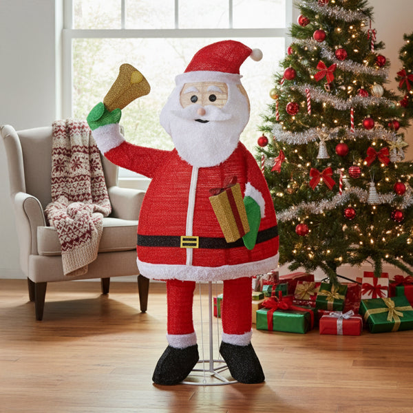 6FT Lighted Santa Claus Holding Bell Christmas Yard Decorations, Pre-lit Pull Up Santa With 200 Warm White LEDs - view 5