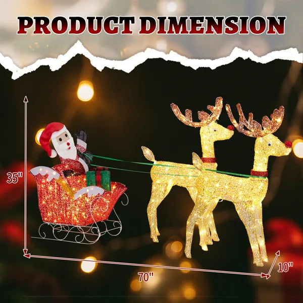 Lighted Reindeer Pulling Sleigh Christmas Decorations, Pre-lit Holiday Decor With270Warm White LEDfor Xmas Outdoor - view 4