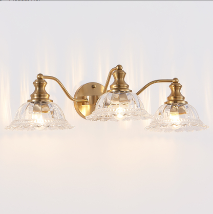 24 Inch 3-Light Vintage Bathroom Wall Sconce - Elegant Golden Metal And Glass Lampshade Vanity Light Fixture - view 5