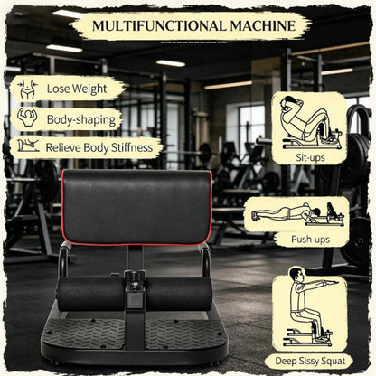 Black 3-in-1 Padded Push Up Sit Up Squat Machine: All-in-One Home Gym Fitness Equipment for Core & Lower Body Workout - view 6