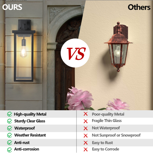 20inch Height Set Of 2 Modern Outdoor Wall Lanterns With Black Metal Frame And Clear Glass - view 3