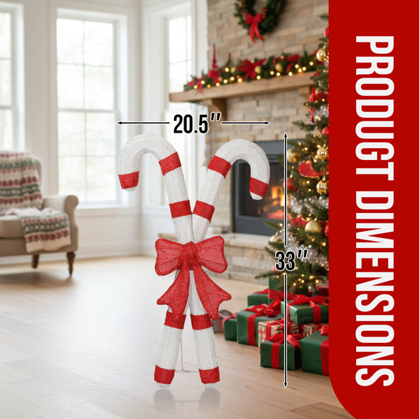 Lighted Candy Cane And Red Bowknot Christmas Decorations, Pre-lit 2D Holiday Decor With 100 Warm White LED Lights - view 9