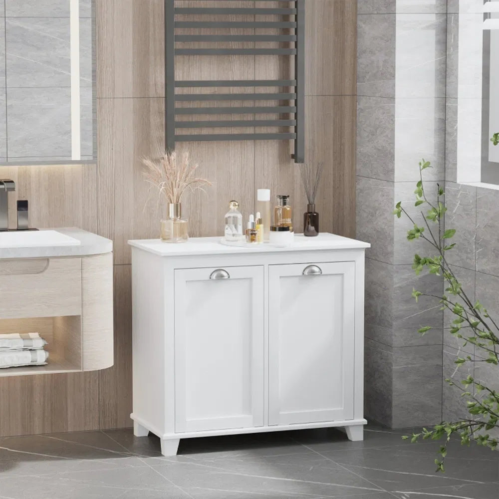 Tilt-Out Laundry Sorter Cabinet, Bathroom Storage Organizer white-AS - view 5