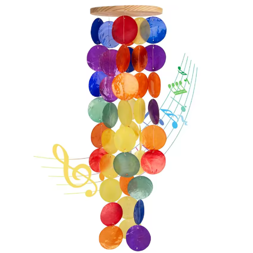 Wind Chimes For Outside Handcrafted Rainbow Capiz Shells Windchime Coastal Style Decor For Indoor Outdoors Garden Decor