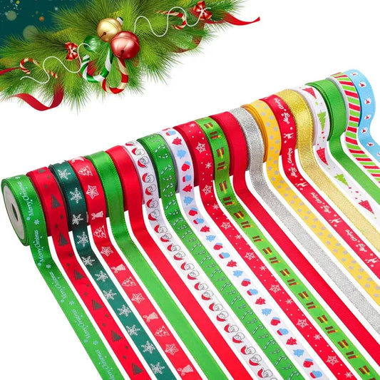 20 Rolls 100 Yards Christmas Ribbon For Gift Wrapping, 3/8 Inch Printed Christmas Grosgrain Ribbon - view 2