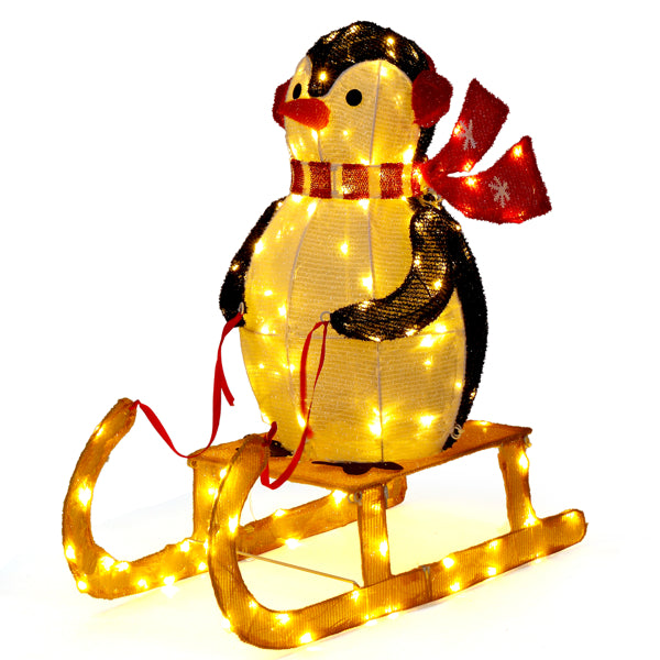 2.2FT Lighted Penguin Riding Sleigh Christmas Decorations, Pre-lit Holiday Decor With 130 Warm White LED Lights - view 5