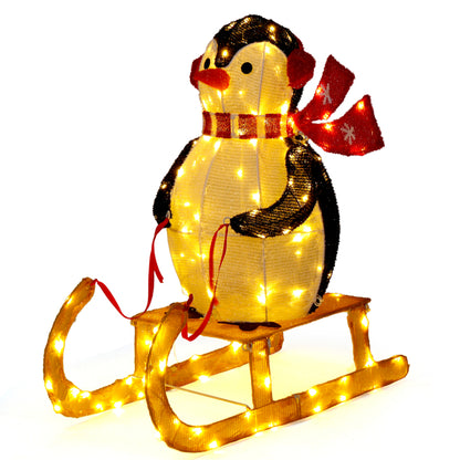 2.2FT Lighted Penguin Riding Sleigh Christmas Decorations, Pre-lit Holiday Decor With 130 Warm White LED Lights - view 5
