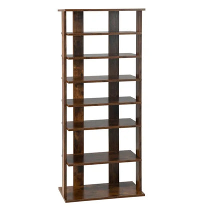 7-Tier Double-Row Shoe Rack With Adjustable Shelves, Anti-Tipping Narrow Storage Rack For Entryway Closet-Rustic Brown - view 3