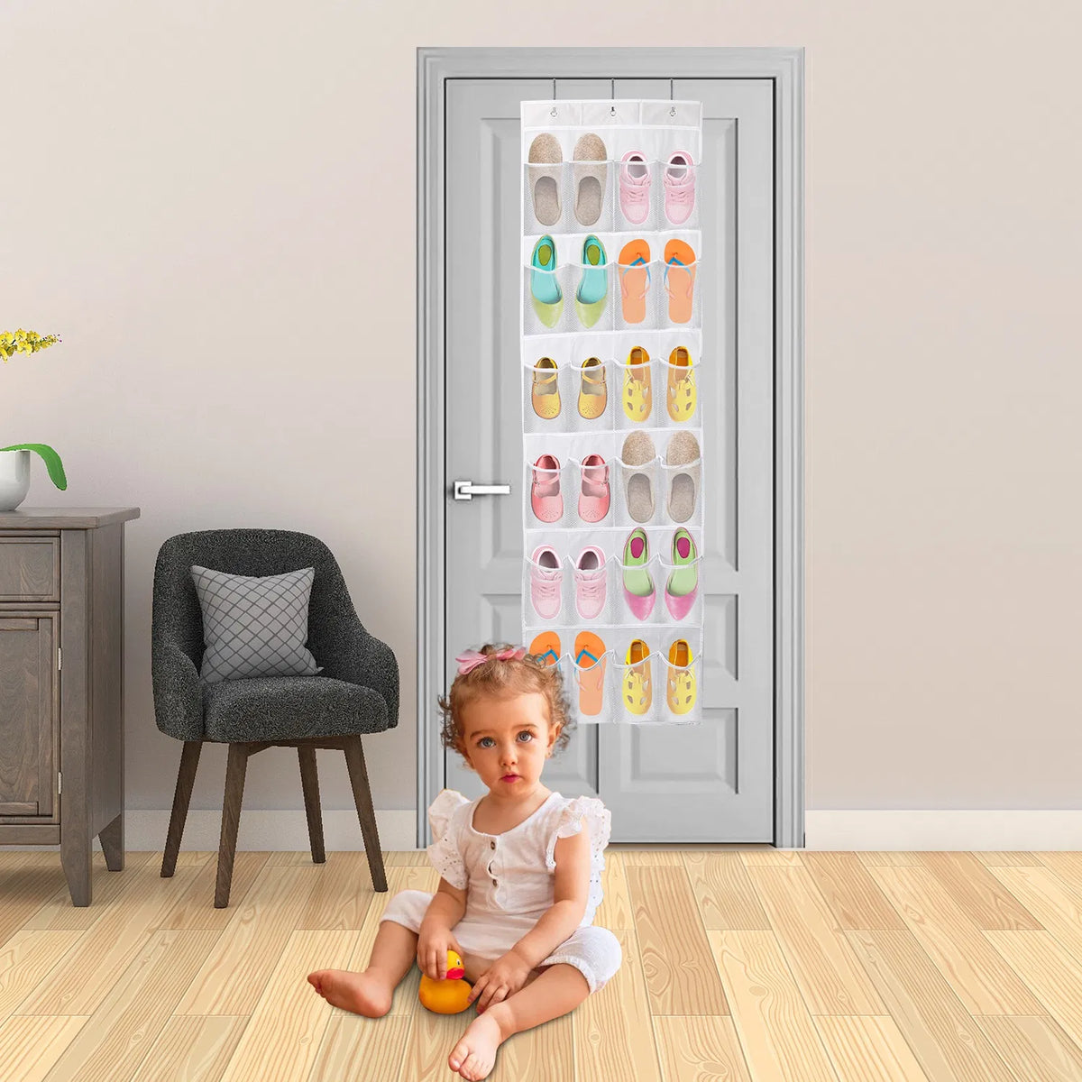 1Pc Over The Door Shoes Rack 24-Pocket Crystal Clear Organizer 6-Layer Hanging Storage Shelf For Shoes Slippers Small - view 4