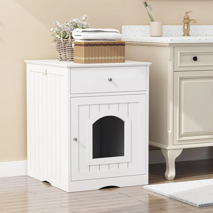 Wooden Pet House Cat Litter Box Enclosure with Drawer, Side Table, Indoor Pet Crate, Cat Home Nightstand (White) - view 4