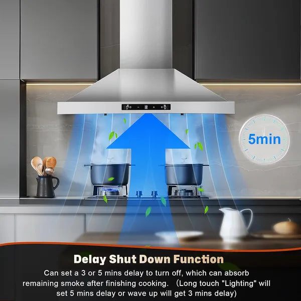 24 Inch Range Hood, Ducted/Ductless Range Hood 450CFM, Wall Mount Kitchen Hood In Stainless Steel - view 3