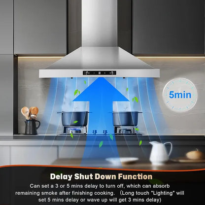 24 Inch Range Hood, Ducted/Ductless Range Hood 450CFM, Wall Mount Kitchen Hood In Stainless Steel - view 3