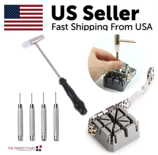 Watch Repair Band Link Remover Tool Kit - Hammer Punch Pins Watch Strap Holder
