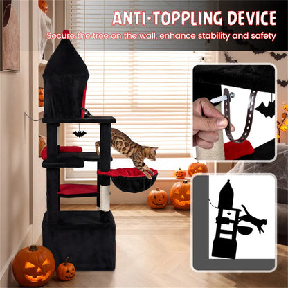 Gothic 5-Level Cat Tree 63" Tall with Sisal Scratching Posts Black Red Cat Tower - view 7