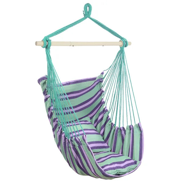Distinctive Cotton Canvas Hanging Rope Chair With Pillows Green - view 2