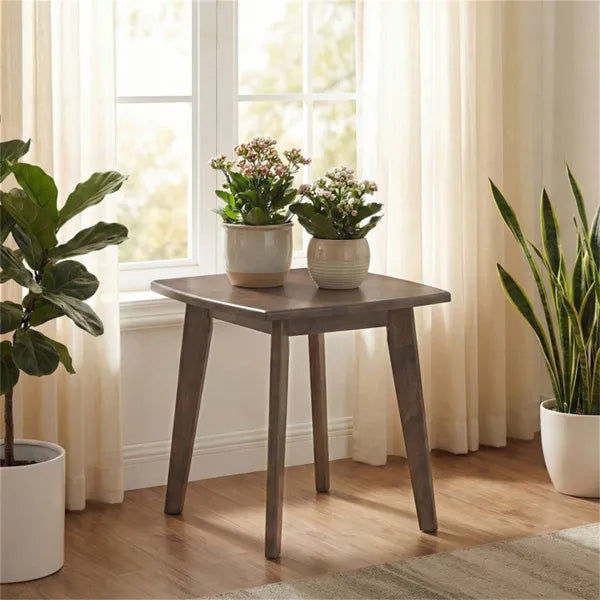 17" Square Side Table Solid Rubber Wood, Walnut Finish End Table For Living Room Bedroom - view 4