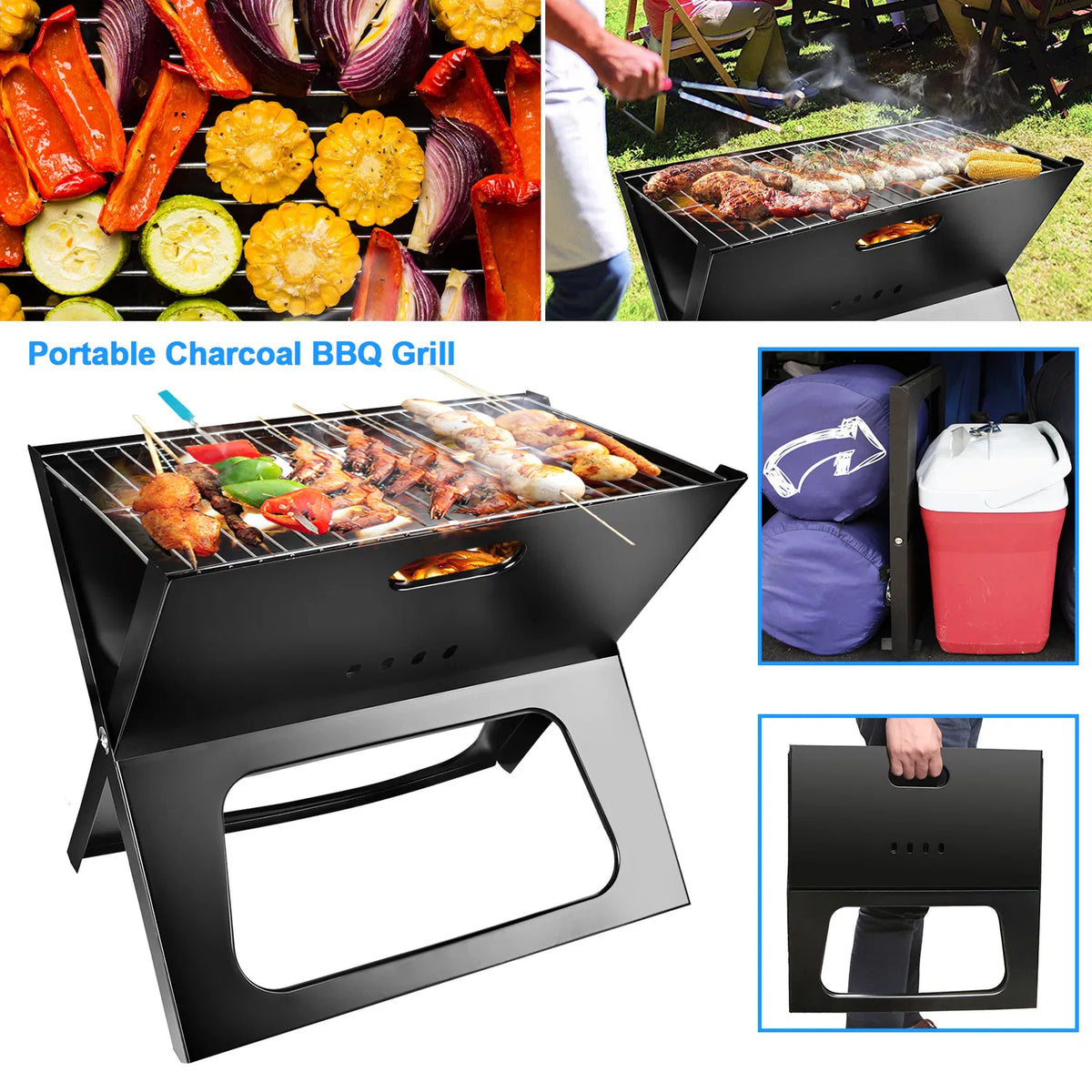 Portable Charcoal Grill - Mini BBQ Grill - Small Table Top Charcoal Grill For Camping, Outdoor Cooking - view 7