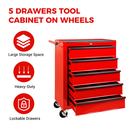 Rolling Metal Tool Chest With 5 Drawers, 20inch 5-Drawer Tool Chest Cabinet With Ball Bearing Drawer Slides - view 8