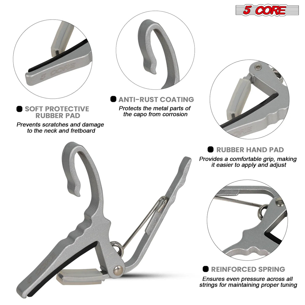 5 Core Guitar Capo Quick Change Acoustic Electric String Clip Banjo Mandolin Or Ukulele - view 3