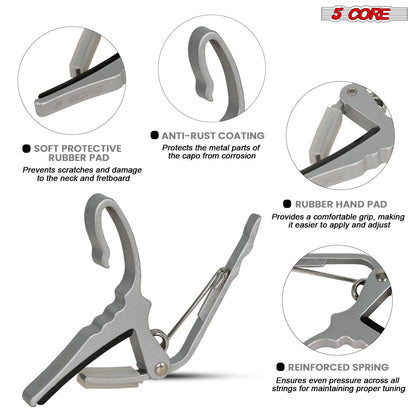 5 Core Guitar Capo Quick Change Acoustic Electric String Clip Banjo Mandolin Or Ukulele - view 3