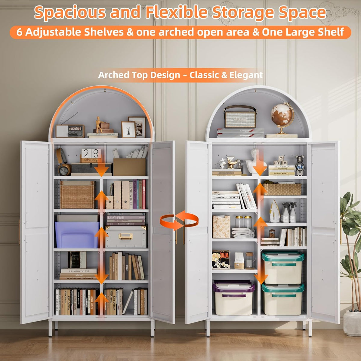 Tall Kitchen Pantry Cabinet, Arched Storage Cabinet With Doors And Adjustable Shelves - view 3