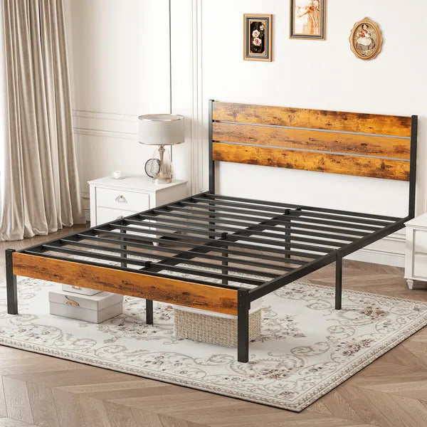 Metal Platform Bed Frame - Mattress Foundation With Headboard And And Footboard