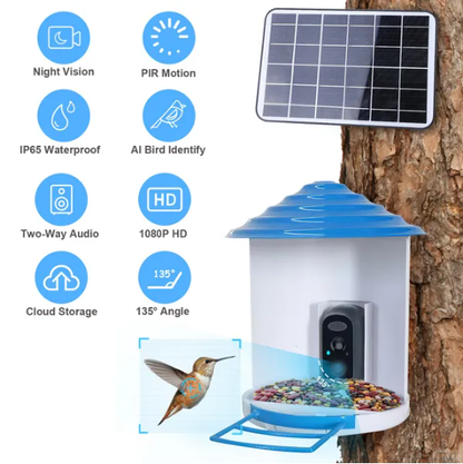 Smart Bird Feeder With Solar Powered Camera 1080P HD AI Identify PIR Motion Auto Capture Video Cloud Card Storage WiFi - view 4
