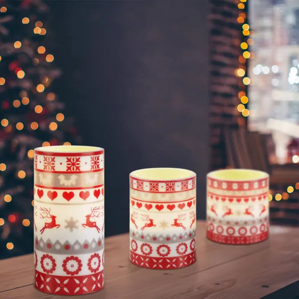 3Pcs/6Pcs/9Pcs Quantity Options Christmas Flameless LED Candles Deer Flickering Candle Lights Pillar Candles With