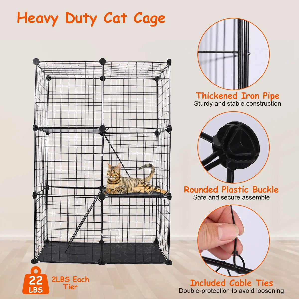 Cat Cage DIY Indoor Pet Home Small Animal House Detachable Playpen with 3 Doors 3 Tiers for Kitten Puppy Bunny - view 3