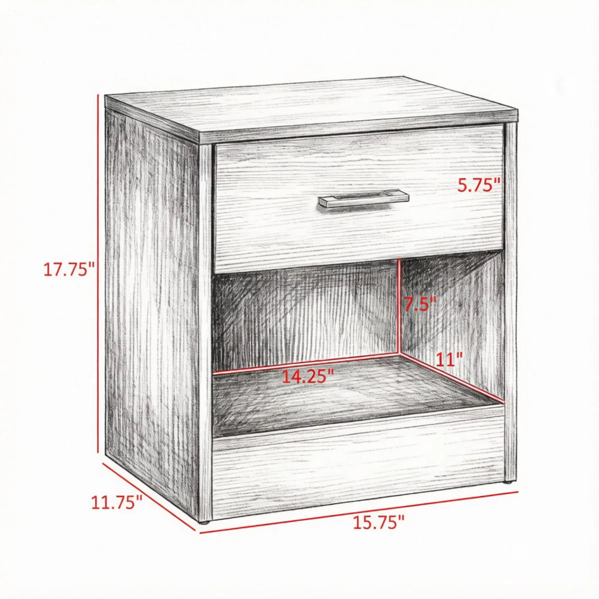 Black Wood Grain Modern Side Table with Drawer & Storage Shelf, Compact End Table for Living Room - view 5