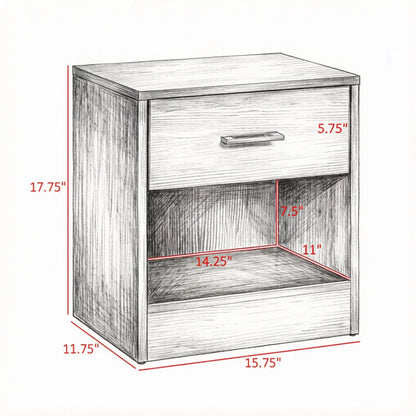 Black Wood Grain Modern Side Table with Drawer & Storage Shelf, Compact End Table for Living Room - view 5