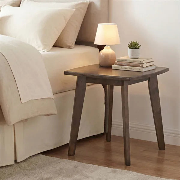 17" Square Side Table Solid Rubber Wood, Walnut Finish End Table For Living Room Bedroom - view 5