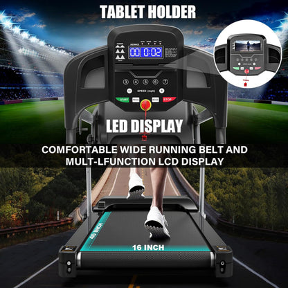 Compact Folding Treadmill For Home - 2.5HP Quiet Brushless Motor, 3-Level Incline, 7.5 MPH, Shock Absorption - view 4