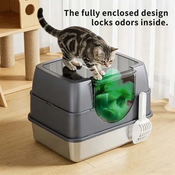 Fully Enclosed Stainless Steel Cat Litter Box White - 2025 Top Pick, Odor Lock, No Litter Scatter, Easy Clean - view 2