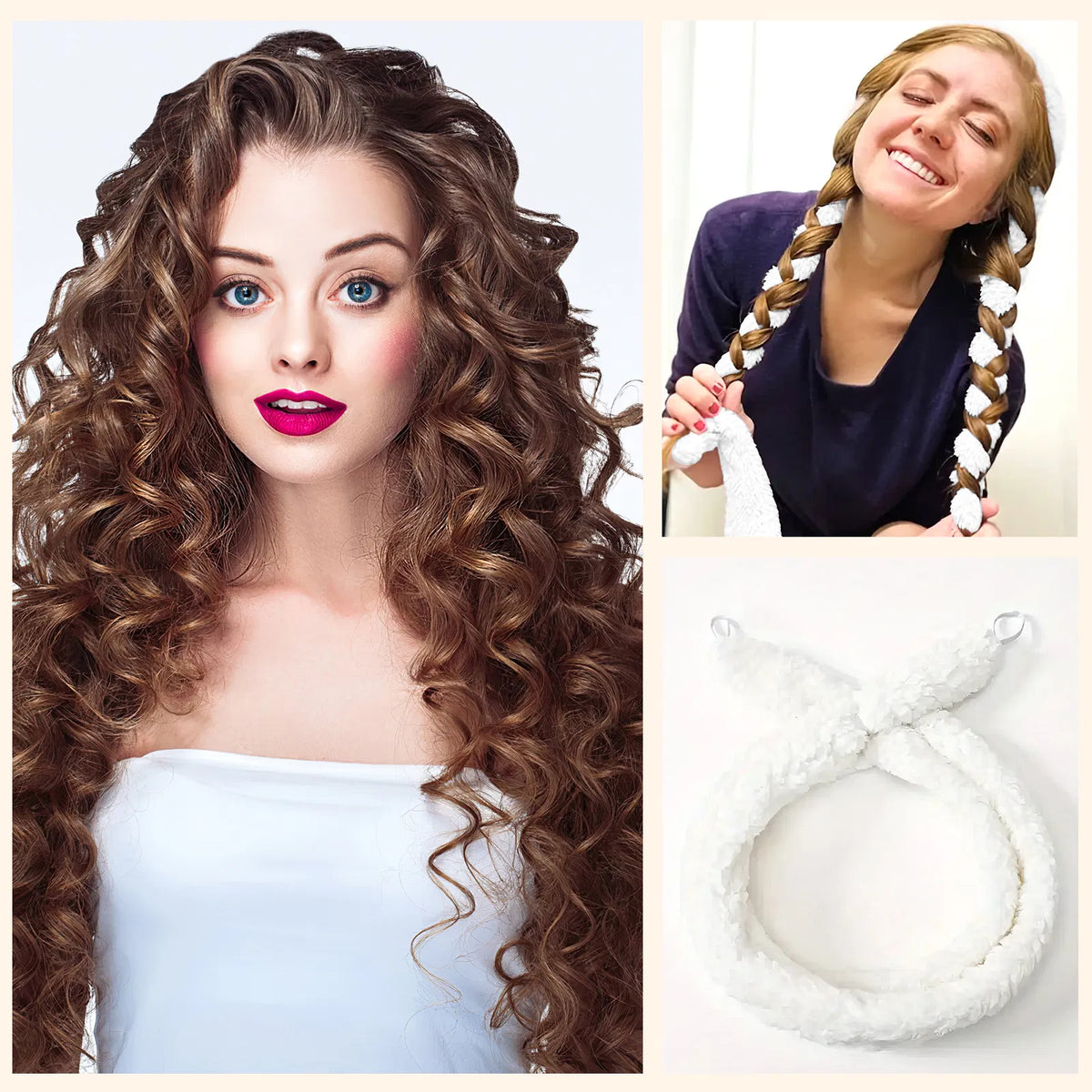 Satin Heatless Hair Curler, Lazy Natural Soft Wave DIY Heatless Curls For Sleep In Overnight, For All Hair Types - White - view 6