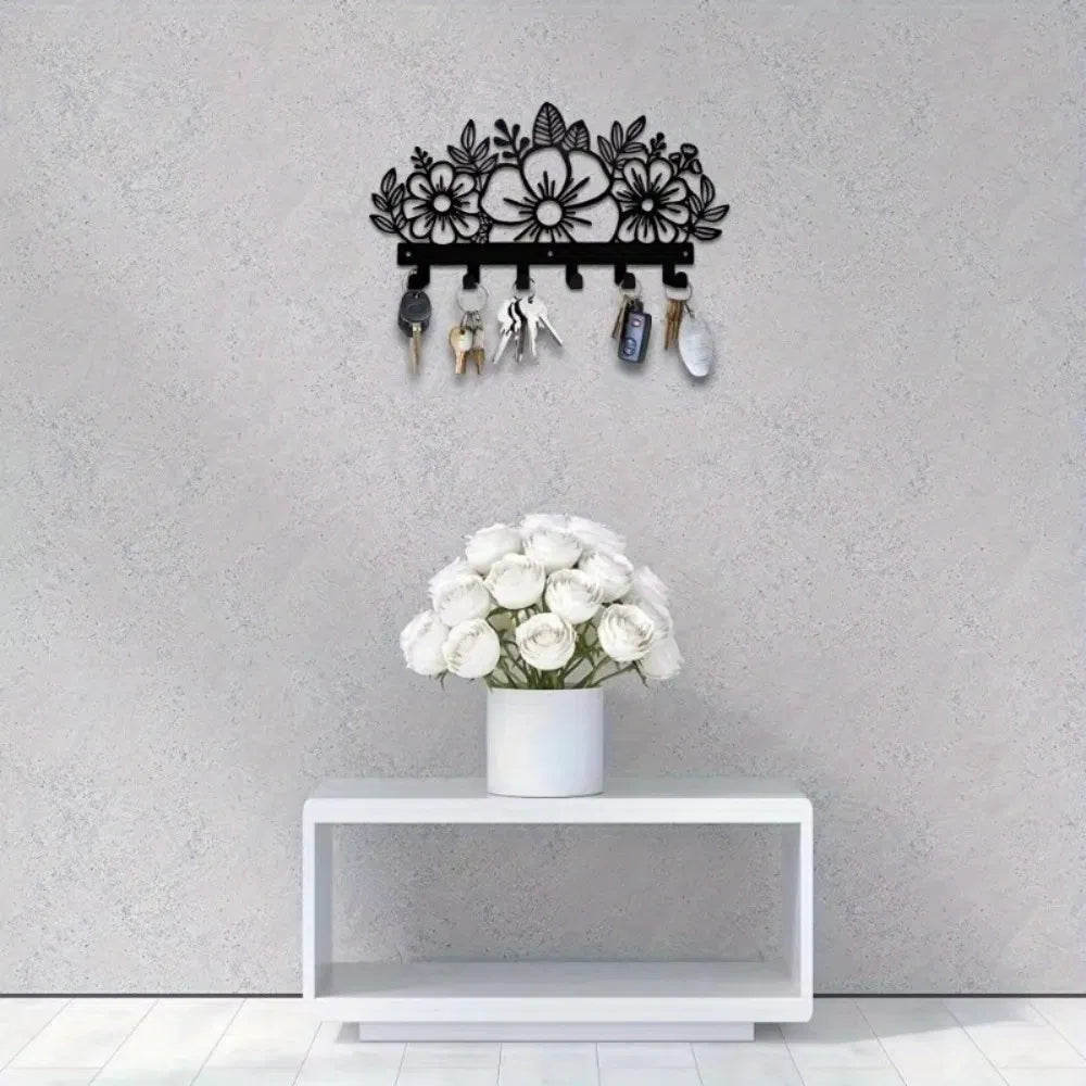 Metal Baked Paint Floral Design Wall Hooks Decorative Flower Key Holder - view 6