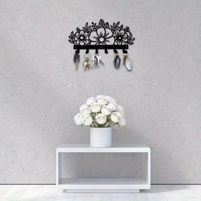 Metal Baked Paint Floral Design Wall Hooks Decorative Flower Key Holder - view 6