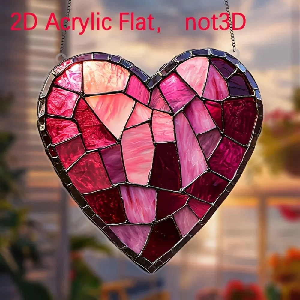 Stained Glass Style Acrylic Heart Sun Catcher Window Hanging Home Decor Gift for Holidays - view 5